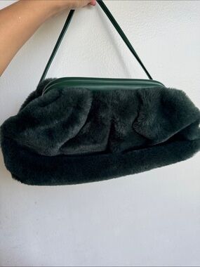 Dark Green Faux Fur Shoulder Bag